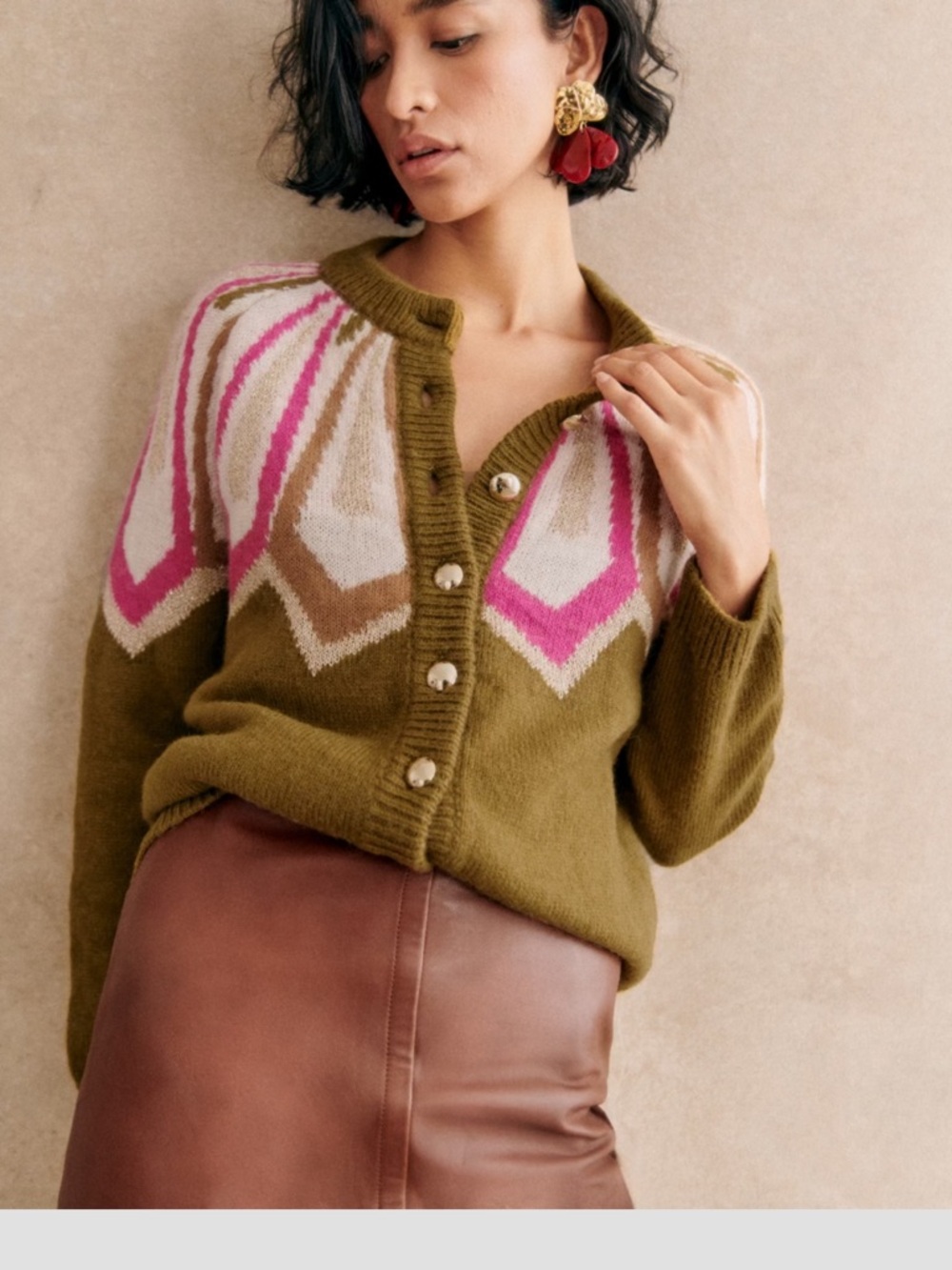 Sezane - HAMEL CARDIGAN - Olive Green XS